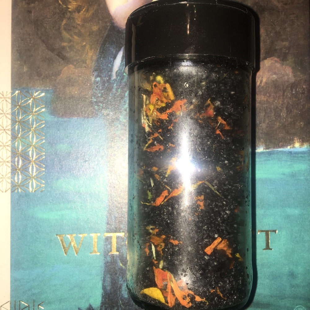 Samhain black volcanic lava bath salts handmade- marigold petals frankincense